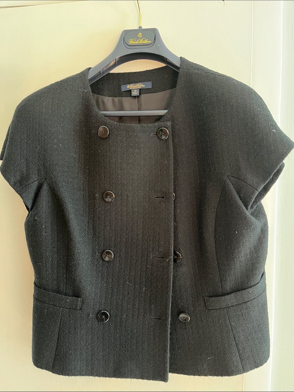 Brooks Brothers Black Short-Sleeve Double-Breasted Wool Blazer